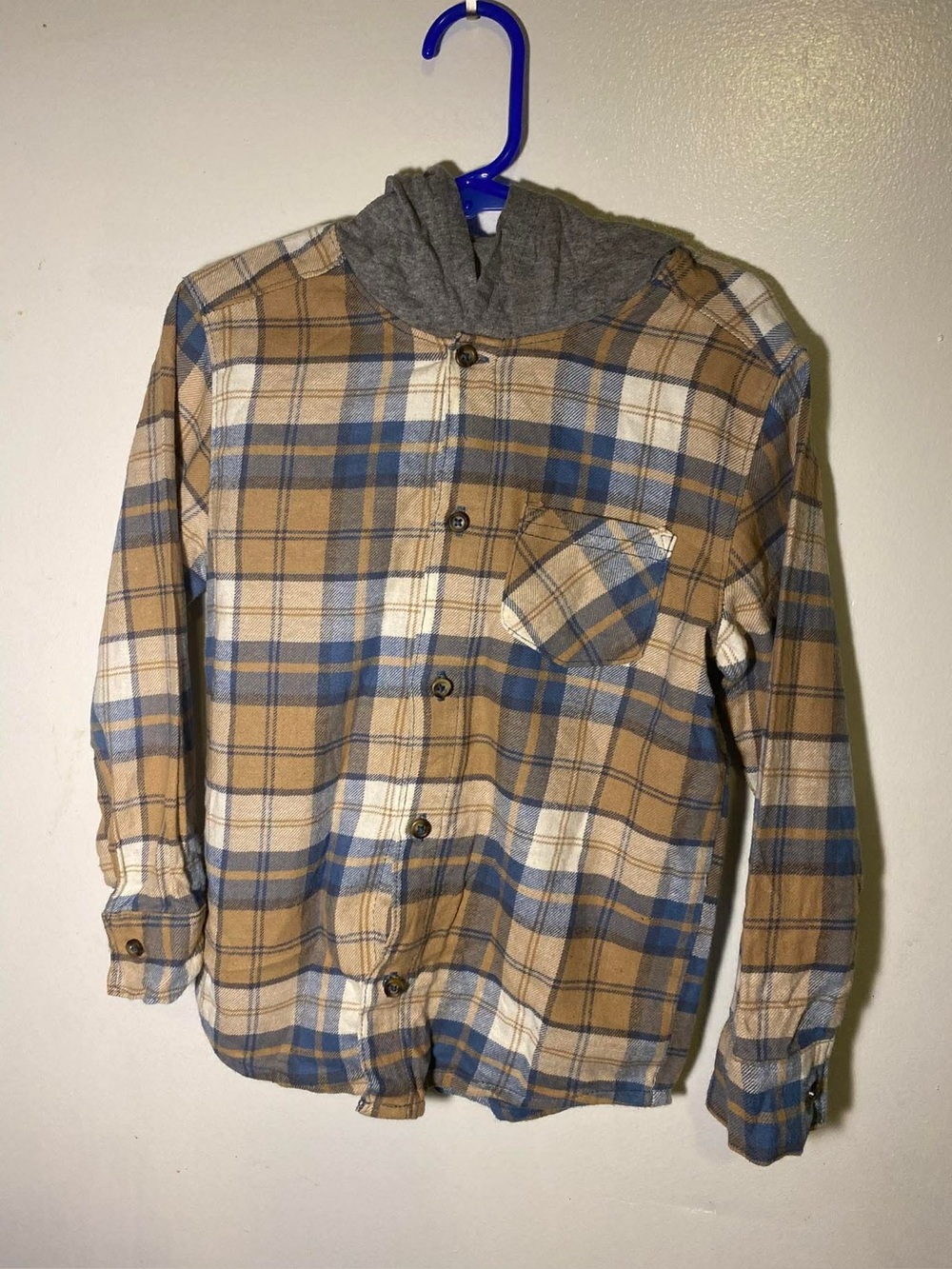 Carter's 5T Toddler Boys Blue grey plaid hoodie button down shirt sweater